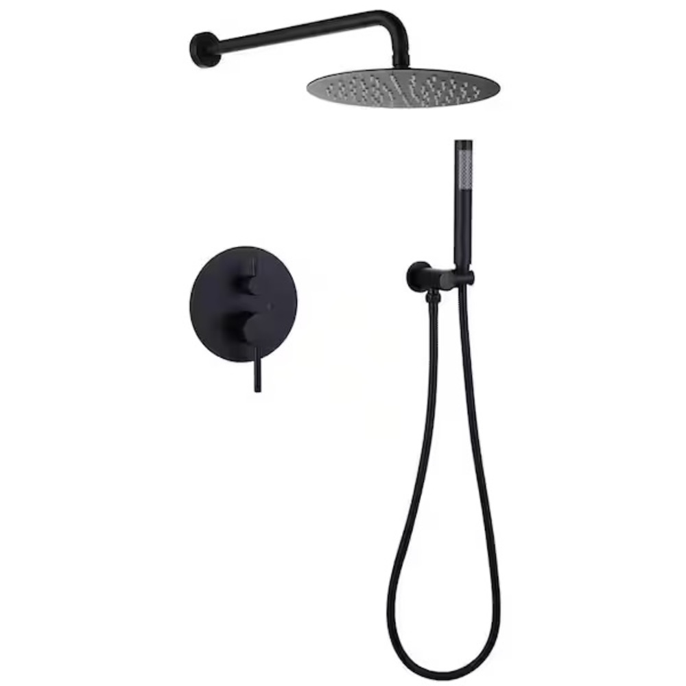 1-Handle 2-Spray Rain Shower Faucet Hand Shower Combo Kit Matte Black Valve Incl